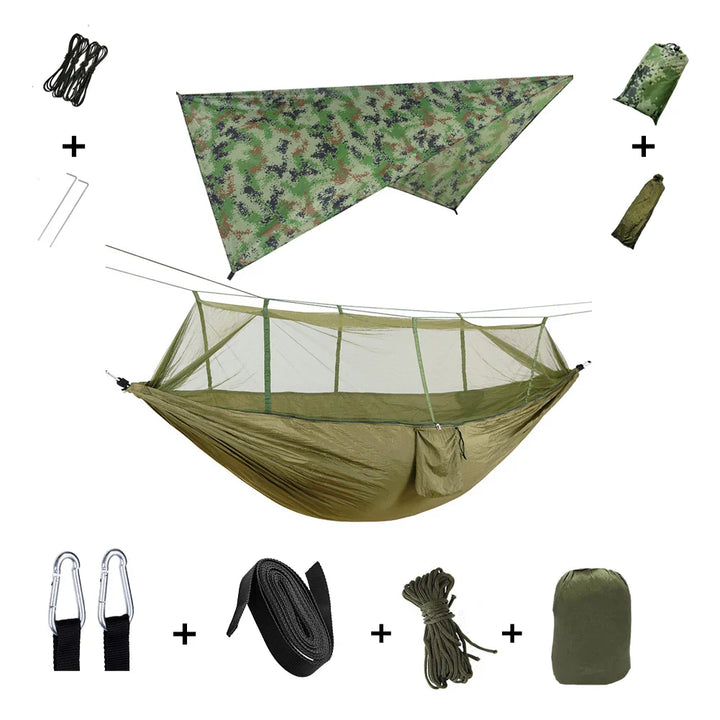 BowLift | Trek Viva Camping Hammock | Integrated Mosquito Net & Rain Cover | Ultralight & Tear Resistant | 3-in-1 Outdoor Solution