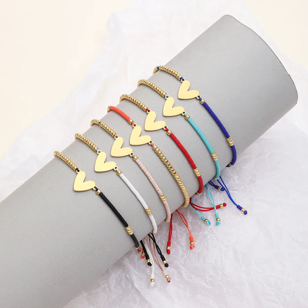 BowLift | Adjustable Dainty Beaded Flat Heart Bracelet