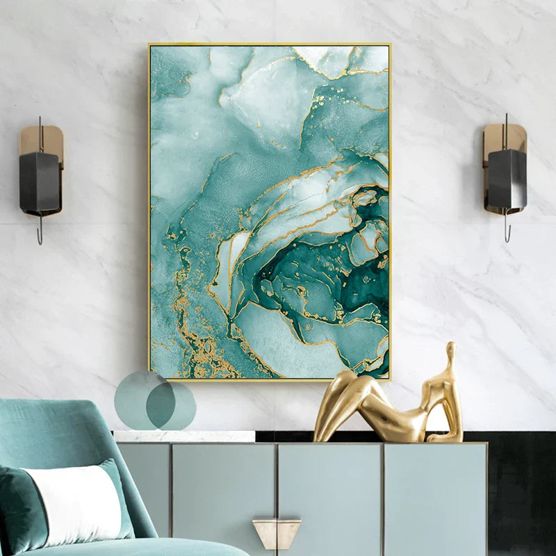 Modern Abstract Aqua Liquid Marble Prints Wall Art Fine Art Canvas Prints Pictures For Living Room Dining Room Home Office Decor | Bowlift