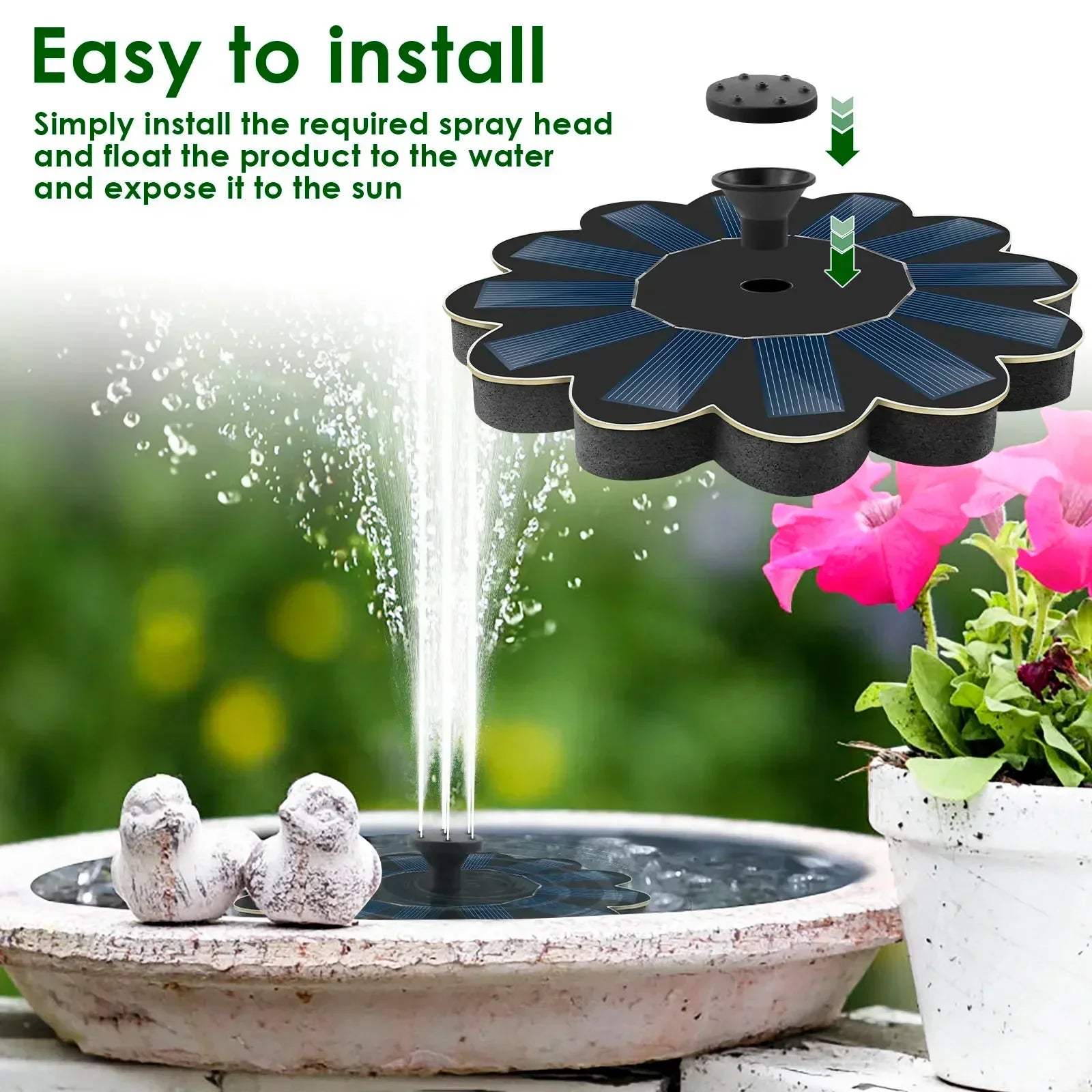 BowLift | EcoSpray solar fountain | 100% solar energy | Flexible with 5 nozzles | For garden & balcony