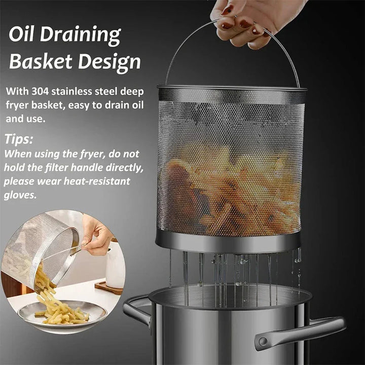 BowLift | Crisplora FryMaster Stainless Steel Frying Pot 3 L with Strainer & Lid | Tempura Fryer with Tongs