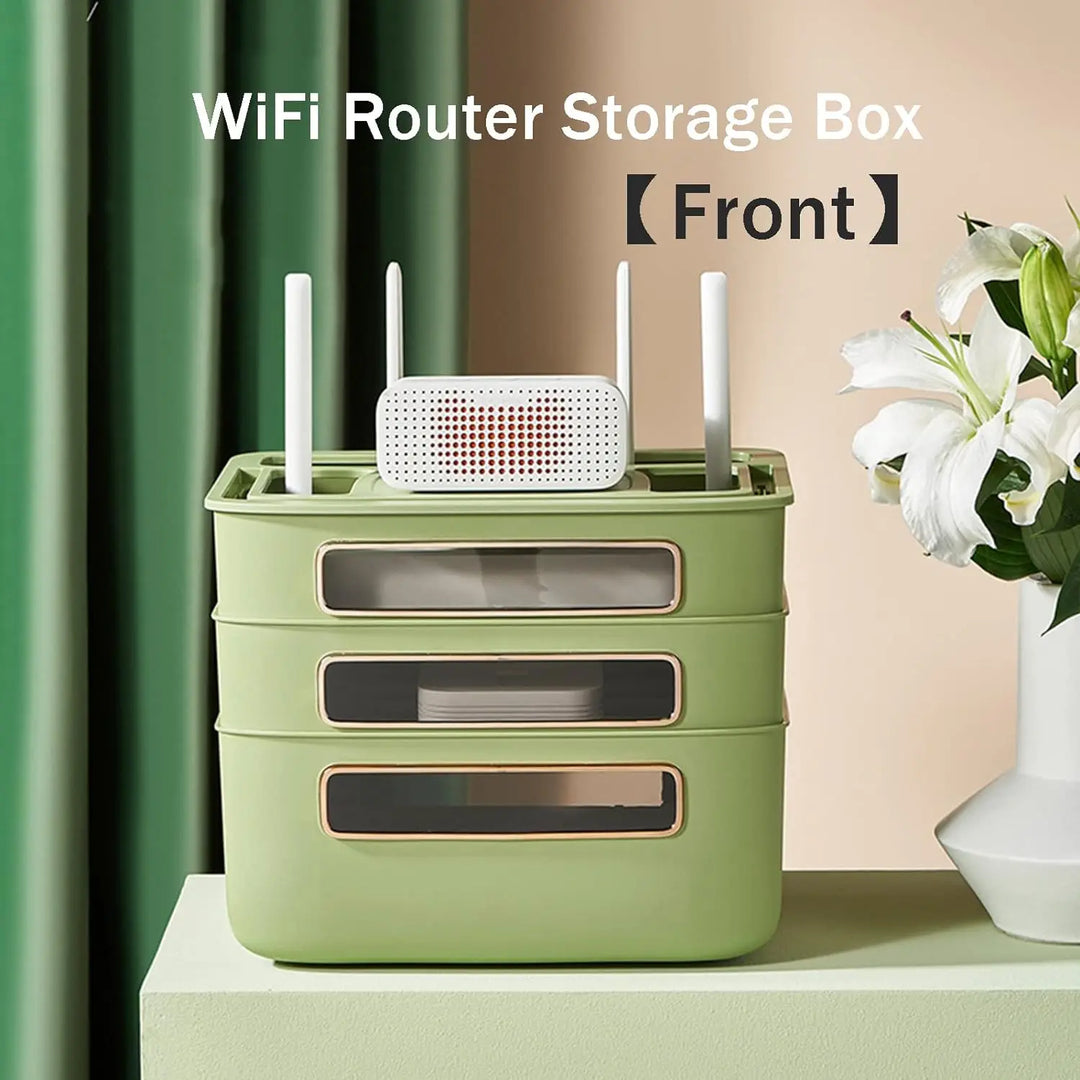 BowLift | HideNet WLAN Router Storage Box | With Cable Management & Socket Compartment | Transparent & Removable | 1–4 Levels Selectable