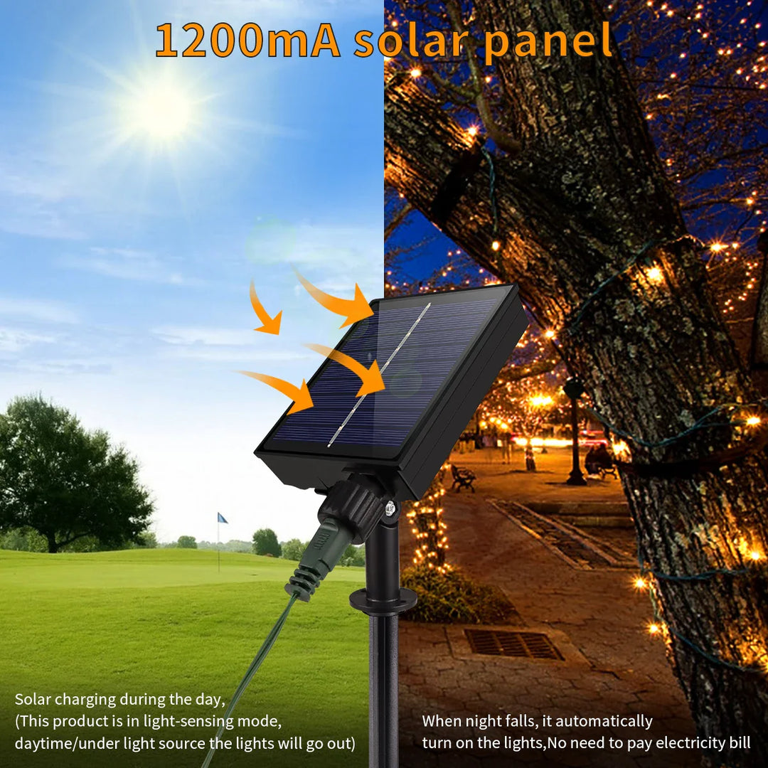 BowLift | Solar String Lights 100M LumiSol ProLine | 8 Modes | IP65 Waterproof | Extra Bright LEDs | Remote Control & Fast Charging | For Garden, Wedding & Christmas