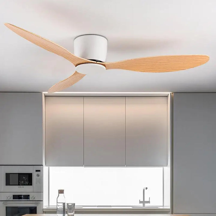 42-52 Inch Ceiling Fans with DC Motor — Remote Control Low Floor Cooling Fans, No Light, White Wood & Black Options | Bowlift