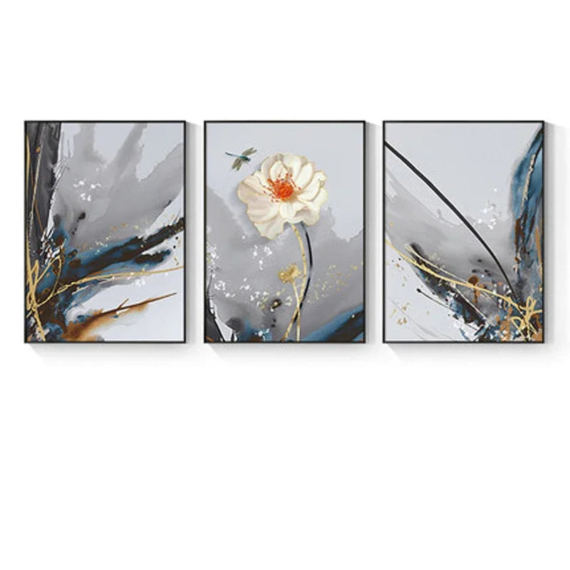 Modern Abstract Floral Wall Art Fine Art Canvas Prints Blue Gray Botanical Pictures For Living Room Bedroom Wall Art Decor | Bowlift