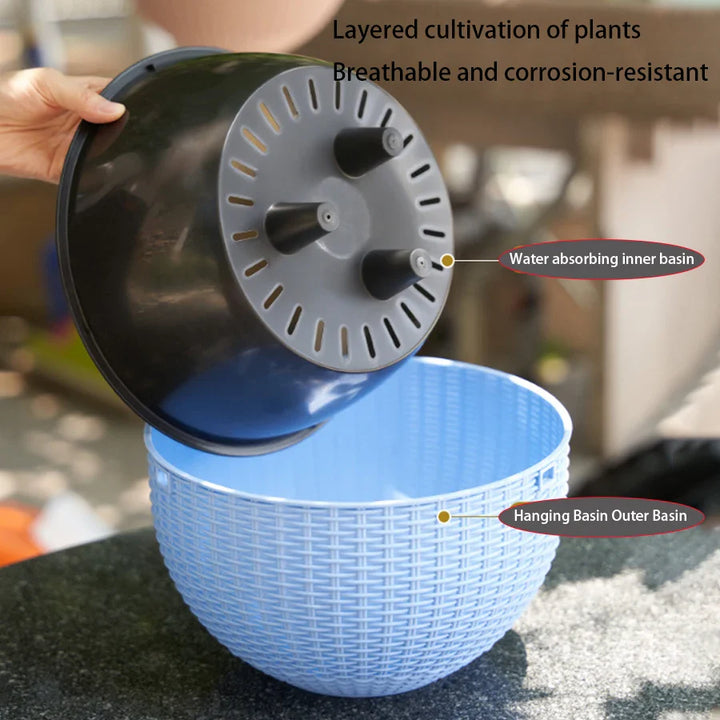 BowLift | Rattania Bloom Hanging Pot | European Style | Honeycomb Pattern & Rattan Look | For Garden, Balcony & Interiors