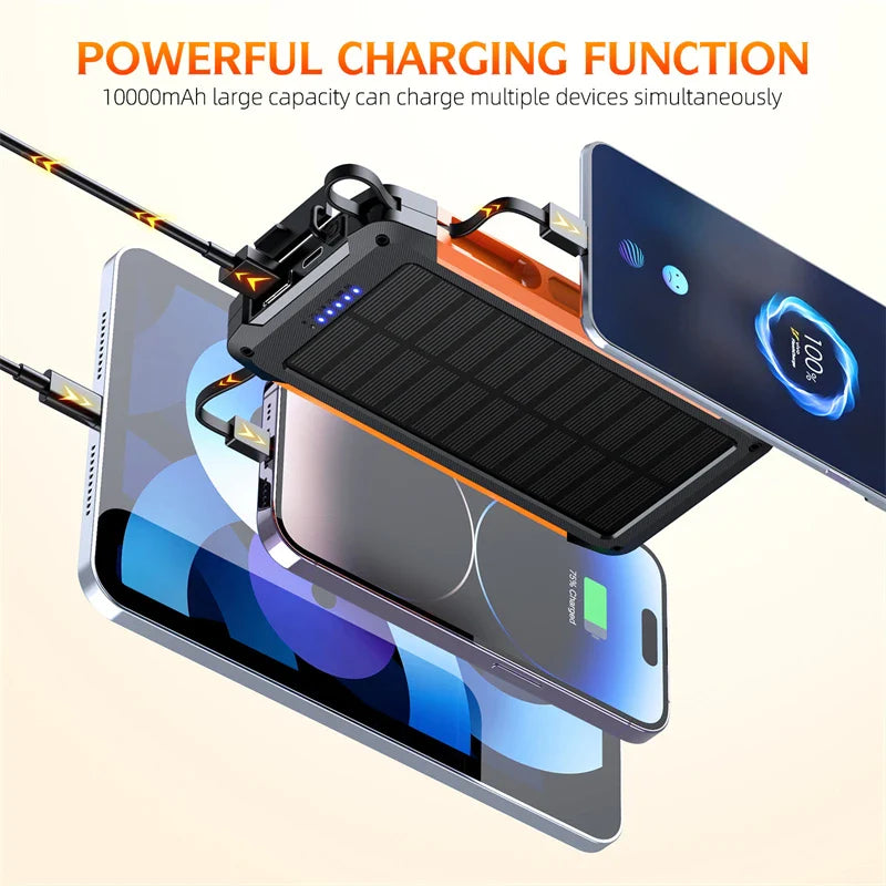 BowLift | Voltaris MagCharge Solar Powerbank 10000mAh | Magnetic Wireless Charging | 22.5W Fast Charging Function | With Cable & Flashlight | For iPhone, Samsung & Co.