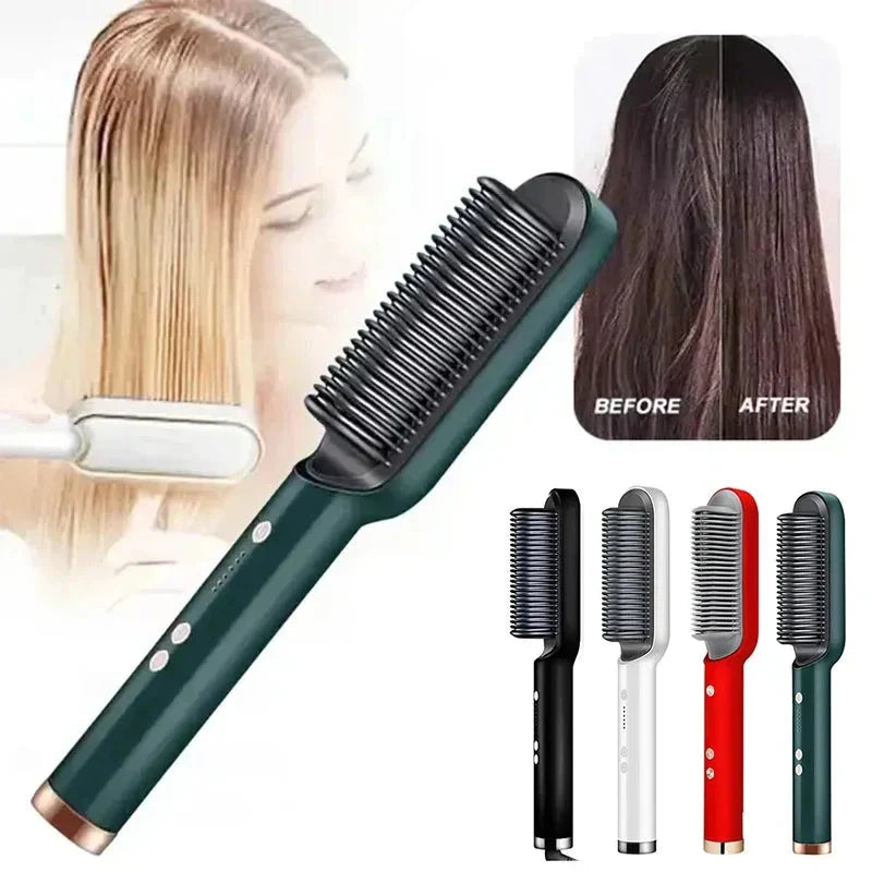 BowLift | Hair Straightening Brush UK – 2-in-1 Thermal Comb Straightener & Curler with Adjustable Heat & Tourmaline Technology