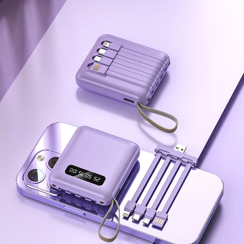 BowLift | Mini Powerbank with Mirror Display | 20,000 mAh | Quick Charge Function & Integrated Cables | For iPhone, Samsung, Xiaomi & more