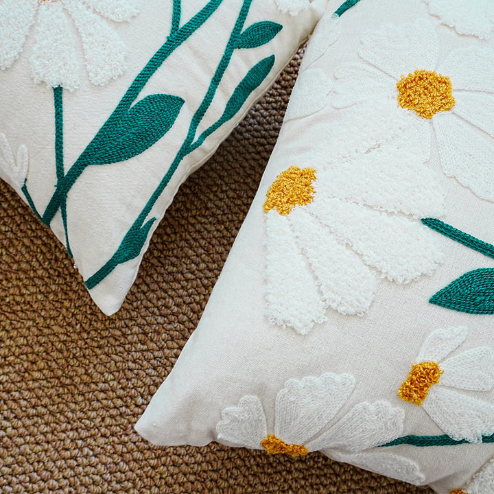 BowLift | Cushion with Embroidered Daisies for Sofa and Living Room Without Filling