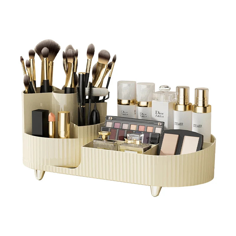 BowLift | Clearlyn SpinBox Rotatable Make-up Organizer made of Plastic | Cosmetic Box with Compartments | 360° Rotating & Space-Saving | Acrylic Look