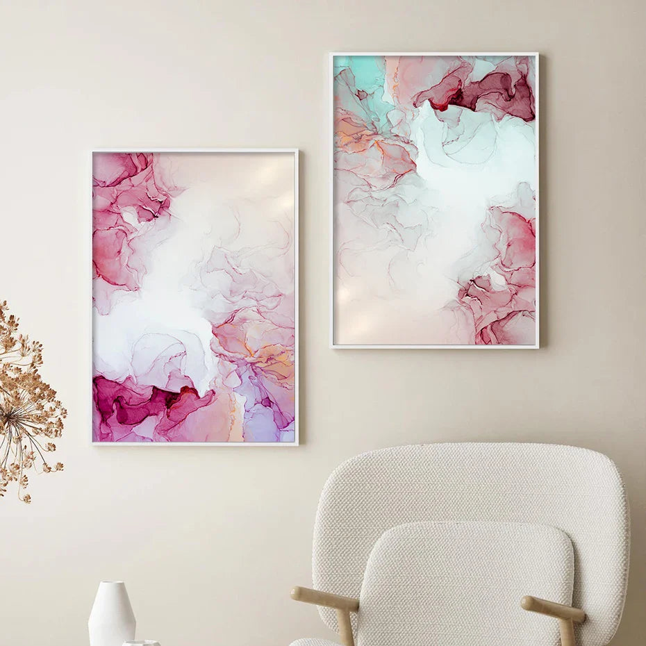 Abstract Minimalist Pink Ink Marble Print Wall Art Fine Art Canvas Prints Pictures For Living Room Bedroom Hotel Room Art Decor | Bowlift