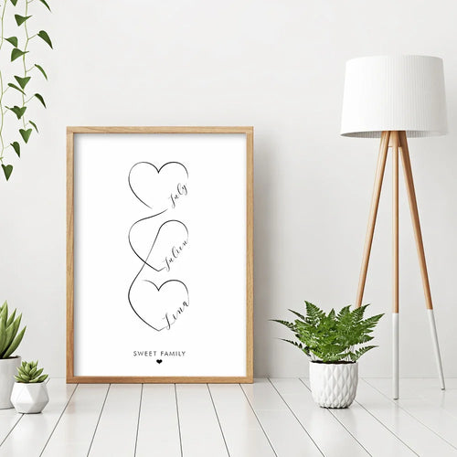 Personalized Love Heart Couples Names Poster Wall Art Black White Fine Art Canvas Prints Simple Pictures For Bedroom Living Room Wall Decor | Bowlift