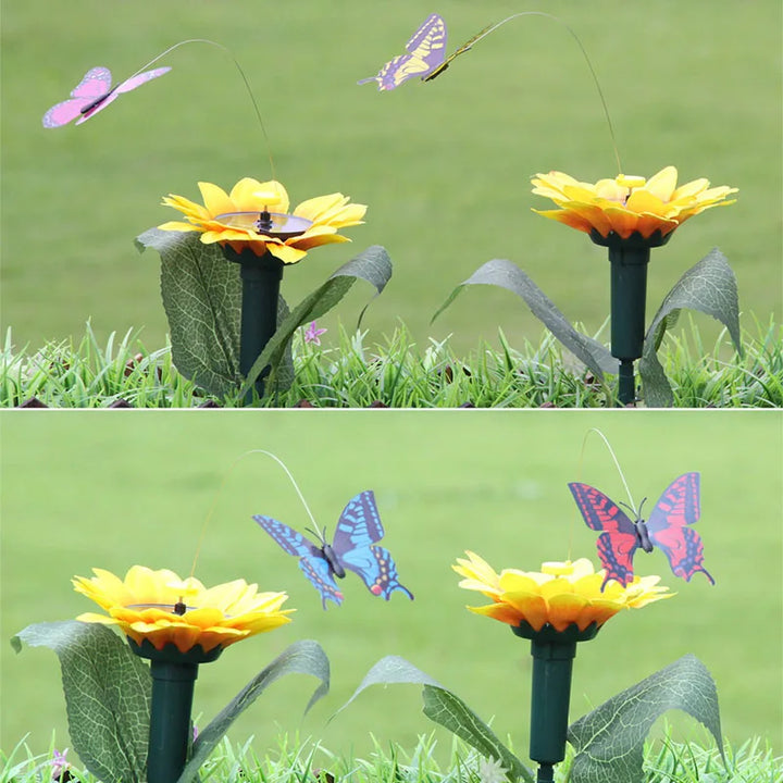 BowLift | SOLAVIA Sunflower Garden Stake | With rotating Butterfly or Hummingbird | Solar Decor for Garden & Potted Plants | 20×20×10 cm