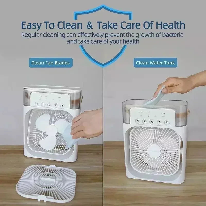 3-in-1 Mini Air Cooler Fan – Portable Household Air Conditioner with LED Night Light, Humidifier, and Adjustable Air for Home & Office | Bowlift
