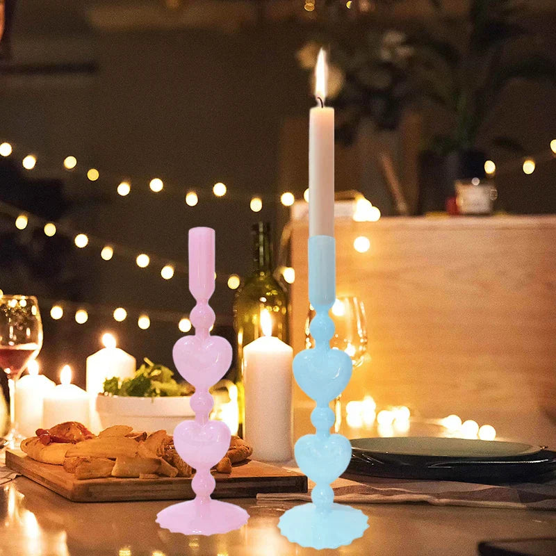 BowLift | Retro Taper Candle Holder Red Heart Shape Glass Candle Holder Wedding Table Decoration Home Party Glass Vase Decor