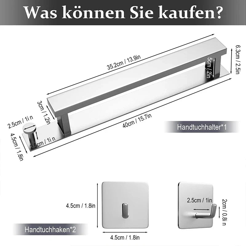 BowLift | Modern Self-Adhesive Towel Rack - in Silver and Black