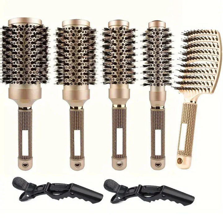 BowLift | Round Brush Set GLOSSENTA | Ions-Ceramic & Boar Bristles | Anti-frizz & Volume | 25–53 mm Ø