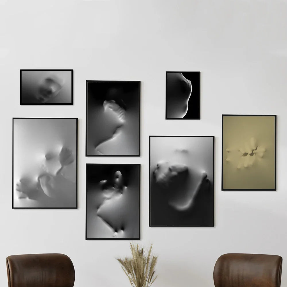 Modern Art Abstract Ghostly Figures In The Wall Canvas Prints Black White Wall Art Posters Pictures For Living Room Bedroom Art Decor | Bowlift