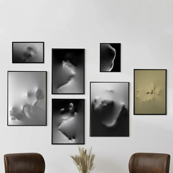 Modern Art Abstract Ghostly Figures In The Wall Canvas Prints Black White Wall Art Posters Pictures For Living Room Bedroom Art Decor | Bowlift
