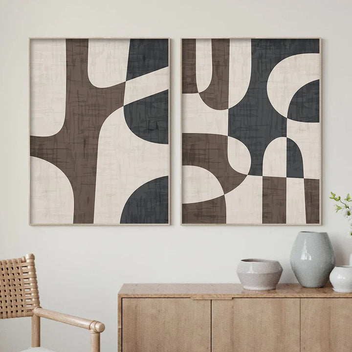 Modern Geometric Brown Beige Abstract Wall Art Fine Art Canvas Prints Pictures For Living Room Bedroom Contemporary Interior Decor | Bowlift