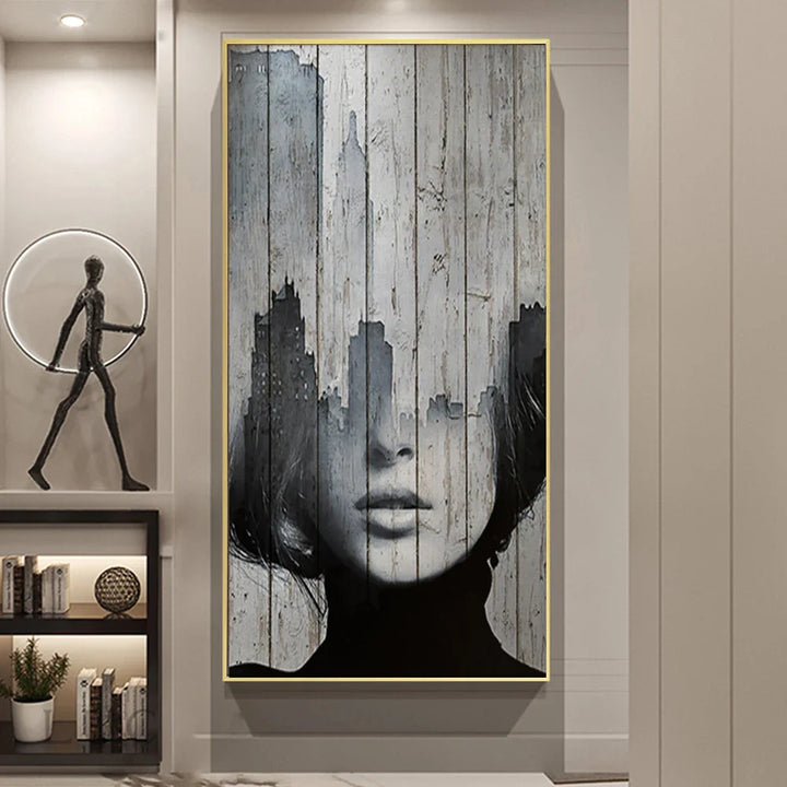Modern Abstract Portrait Superimposition Landscape Wall Art Fine Art Canvas Prints Black White Pictures For Modern Living Room Entranceway Foyer Art Decor (Unframed) | Bowlift