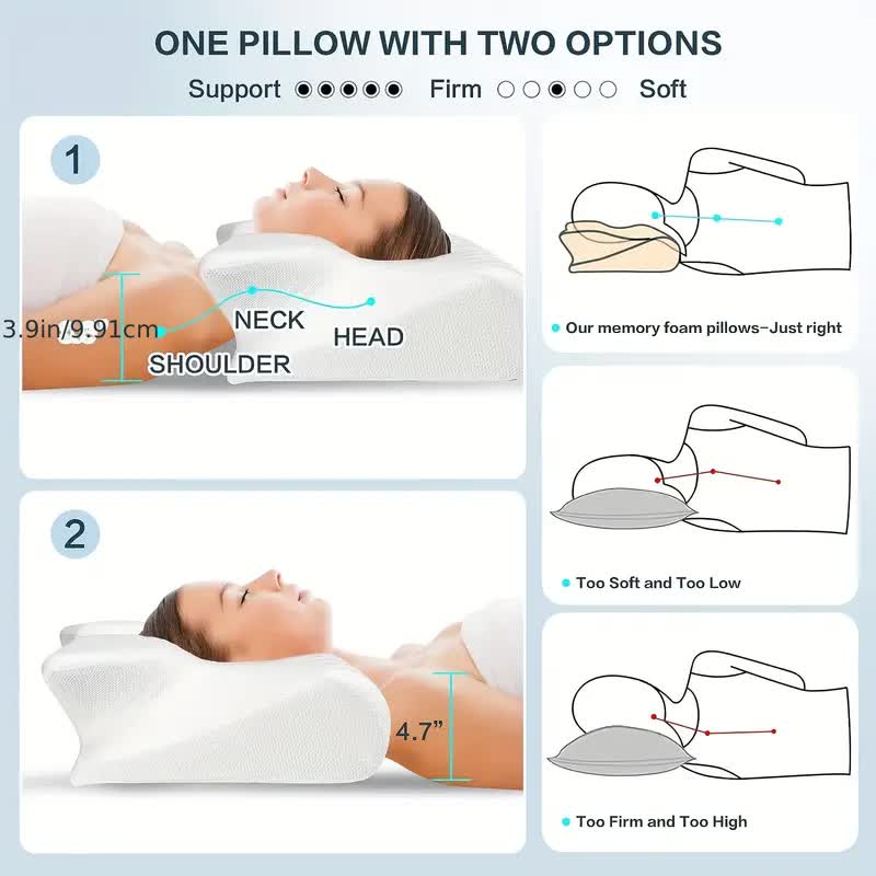 SleepEase Butterfly Memory Foam Pillow – Ergonomic Support for Side and Back Sleepers Bowlift