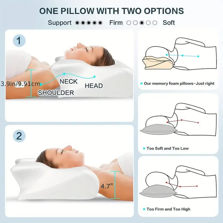 SleepEase Butterfly Memory Foam Pillow – Ergonomic Support for Side and Back Sleepers Bowlift