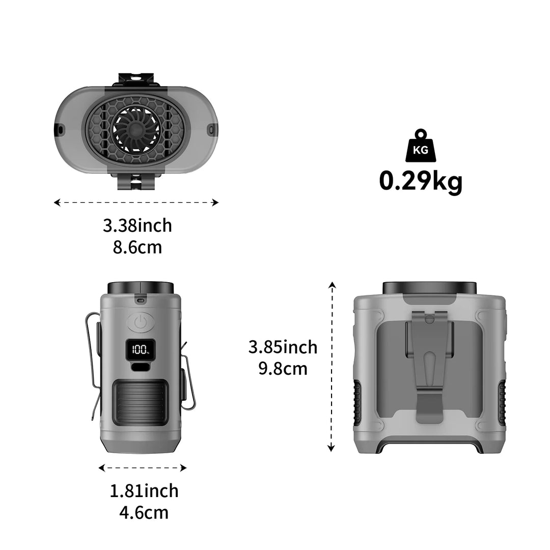 20000mAh Portable Waist Fan – Hanging Neck Fan with Power Bank, Strong Wind, LED Lighting for Sports, Courier, Outdoor Work | Bowlift
