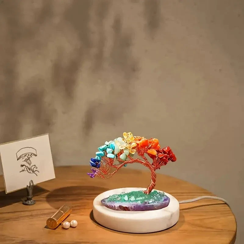 BowLift | Crystal Tree AuroraTree | Natural Gemstones | Agate Base & Copper Wire | Feng Shui Lucky Tree 10 cm