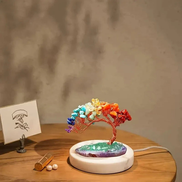 BowLift | Crystal Tree AuroraTree | Natural Gemstones | Agate Base & Copper Wire | Feng Shui Lucky Tree 10 cm