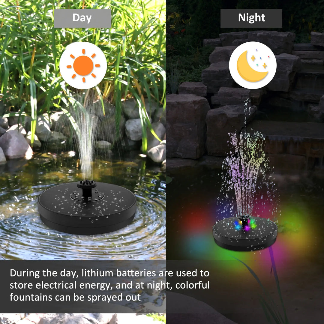 BowLift | AquaLume Solar Spring | 3W Solar Fountain with LED Color Play | Up to 60 cm Fountain Height | 7 Nozzle Attachments