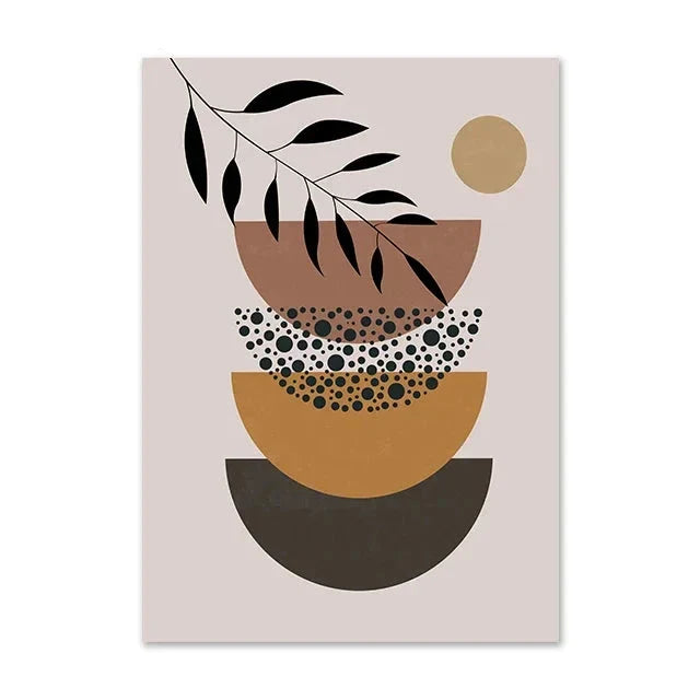 Terracotta Moon Abstract Bohemian Botanical Still Life Wall Art Fine Art Canvas Prints Gallery Wall Pictures For Modern Living Room Dining Room Art Decor | Bowlift