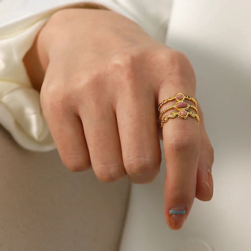 BowLift | 18k Triple Rose Stone Ring Stack