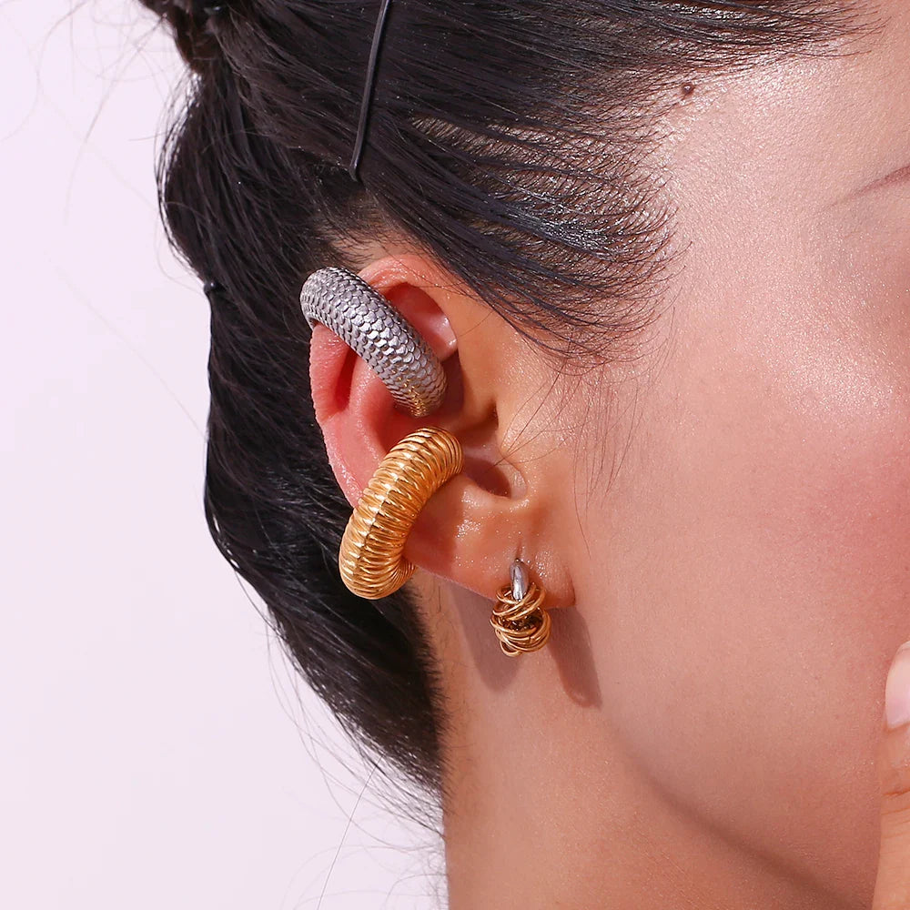 BowLift | Dainty Two Tone C Hoop Wrapped Earrings