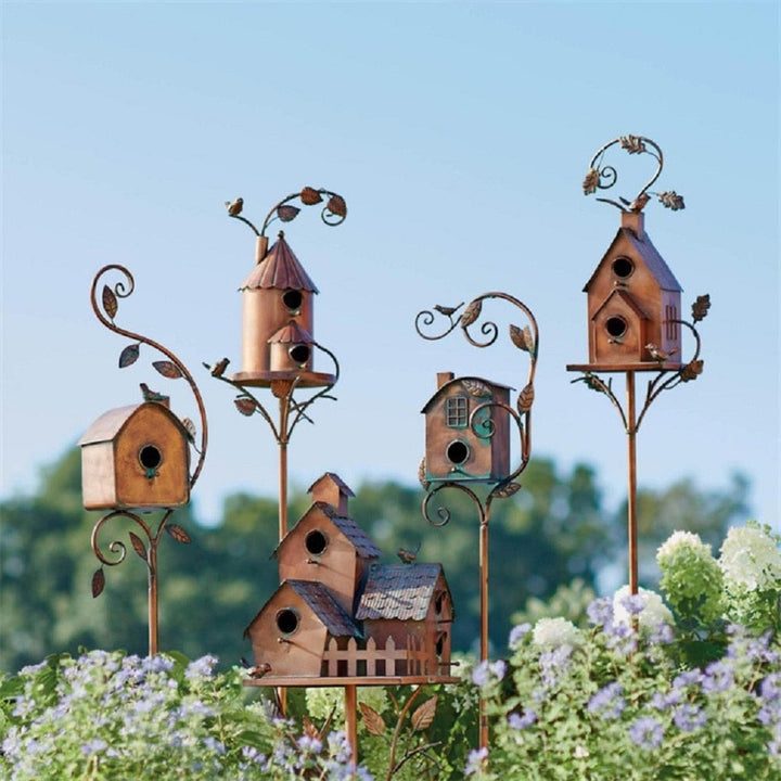 BowLift | Metal Art Birdhouse on Garden Stake - FeatherNest