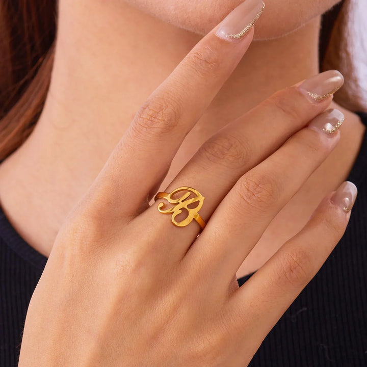 BowLift | Adjustable Italic Cursive Letter Initial Ring
