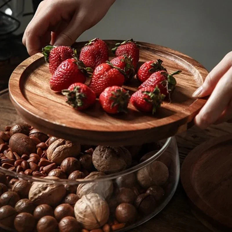 BowLift | Glass bowl with wooden lid – Sturdy storage bowl for snacks and sweets