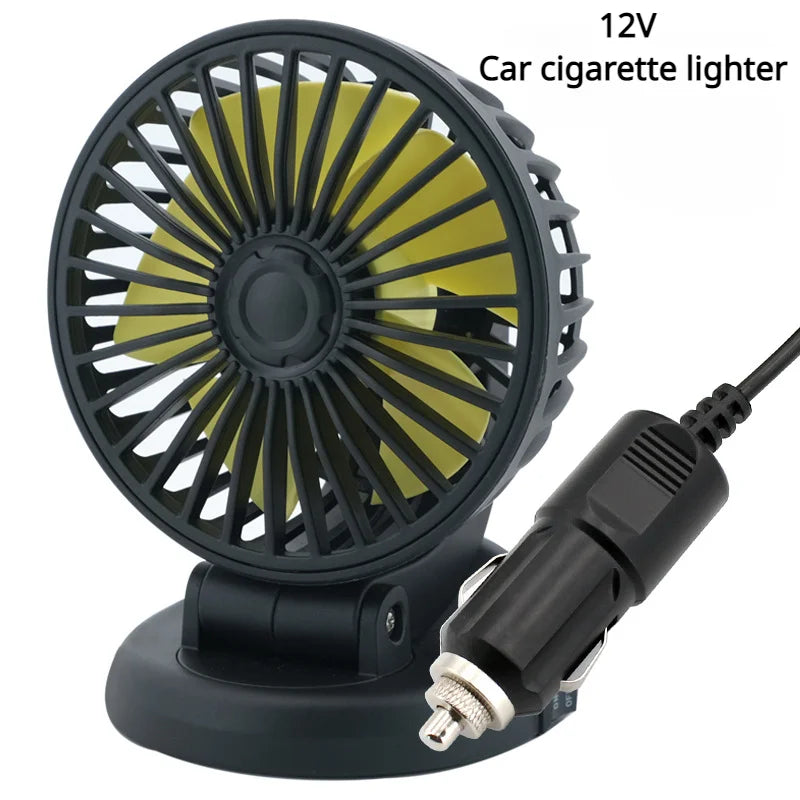 360° Adjustable Car Fan - 3-Head Automotive Electric Fan - USB/12V/24V - 2 Speeds - Silent Cooling for Home, Desk, Office & Car | Bowlift