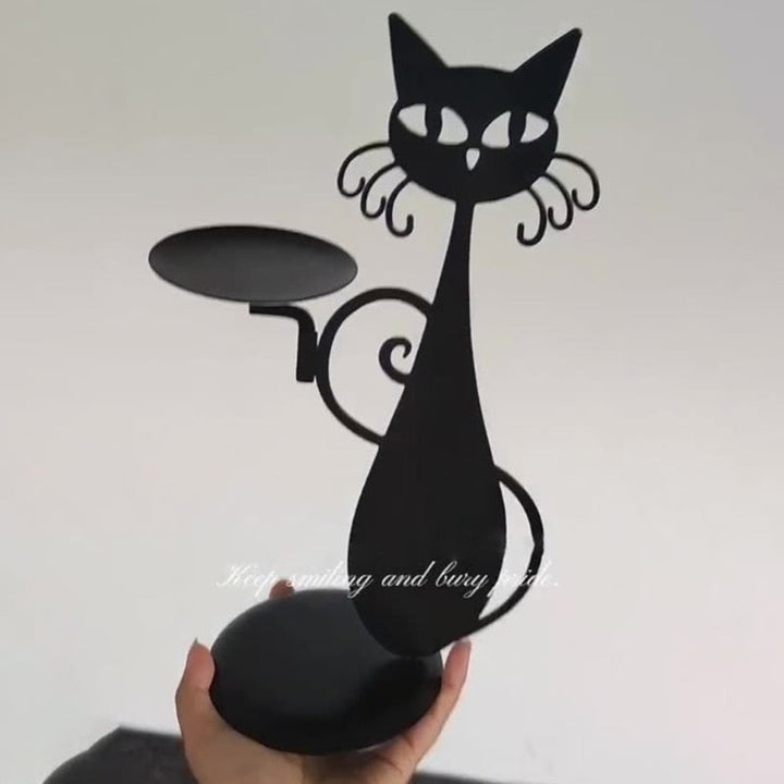 Midnight Panther - Mystical Black Cat Candle Holder Bowlift