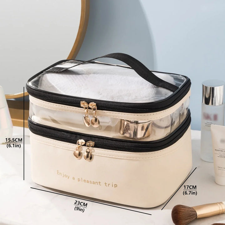 BowLift | Cosmetic Bag Lunavie | Double-Layer & Waterproof | Large Capacity | Transparent Lid