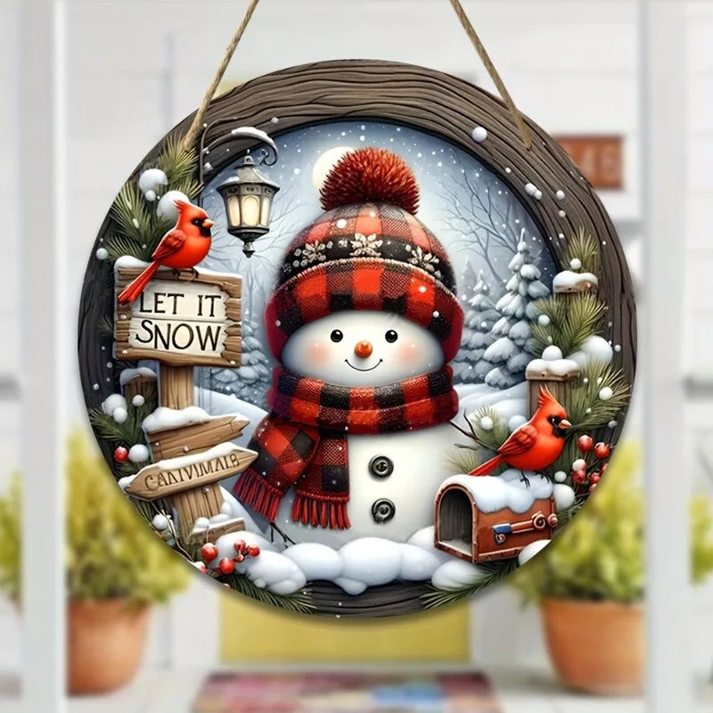 BowLift | CrystalSnow | Christmas wreath made of acrylic | Snowman & winter design | Wall & door decoration Ø 20 cm
