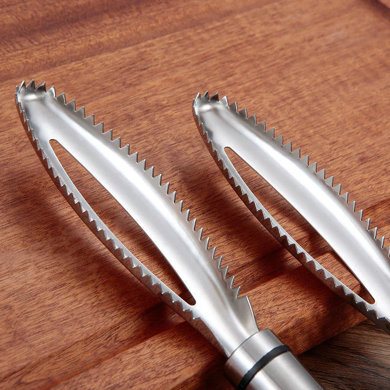BowLift | Kitchen block fish scale remover made of stainless steel | Hygienic fish skin scraper with bone tweezers | Rustproof & durable