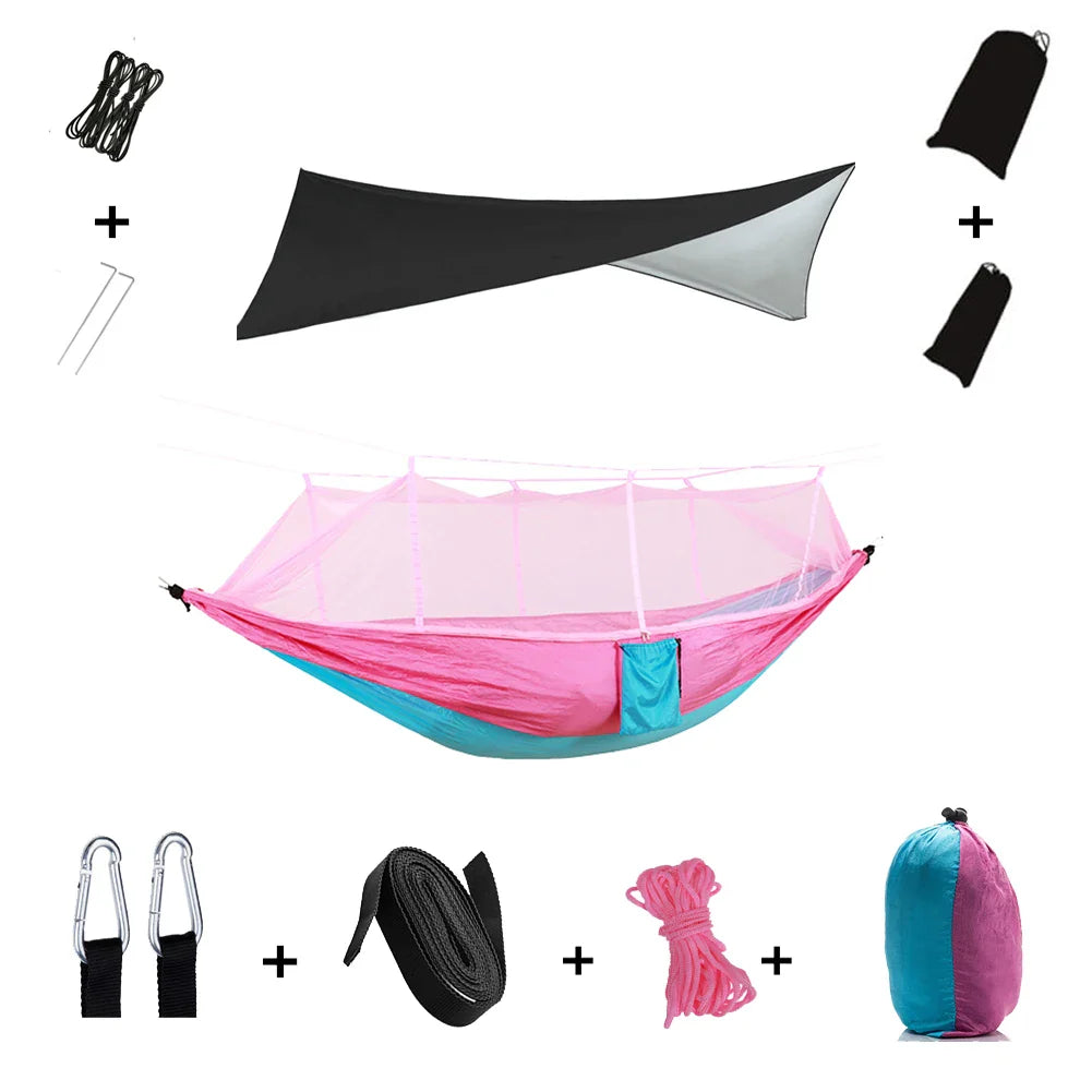 BowLift | Trek Viva Camping Hammock | Integrated Mosquito Net & Rain Cover | Ultralight & Tear Resistant | 3-in-1 Outdoor Solution