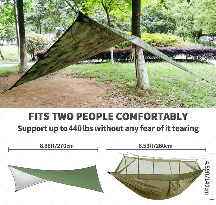 BowLift | Trek Viva Camping Hammock | Integrated Mosquito Net & Rain Cover | Ultralight & Tear Resistant | 3-in-1 Outdoor Solution