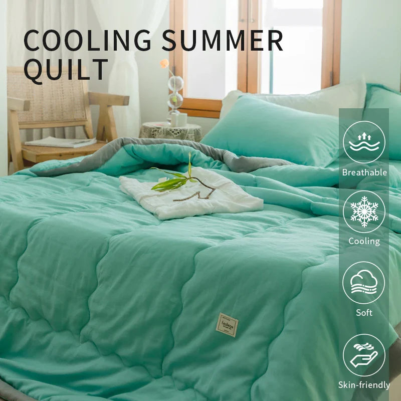 2024 Japanese Cotton-Polyester Summer Quilt – Lightweight, Washable, Skin-Friendly Solid Color Quilt | Bowlift