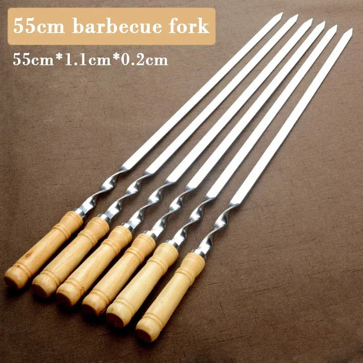 BowLift | GrillMaster Pro Grill Skewers | Extra Long Stainless Steel Skewers with Wooden Handle | Set of 6