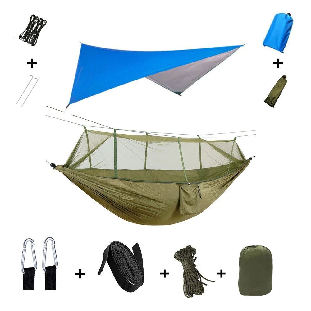 BowLift | Trek Viva Camping Hammock | Integrated Mosquito Net & Rain Cover | Ultralight & Tear Resistant | 3-in-1 Outdoor Solution