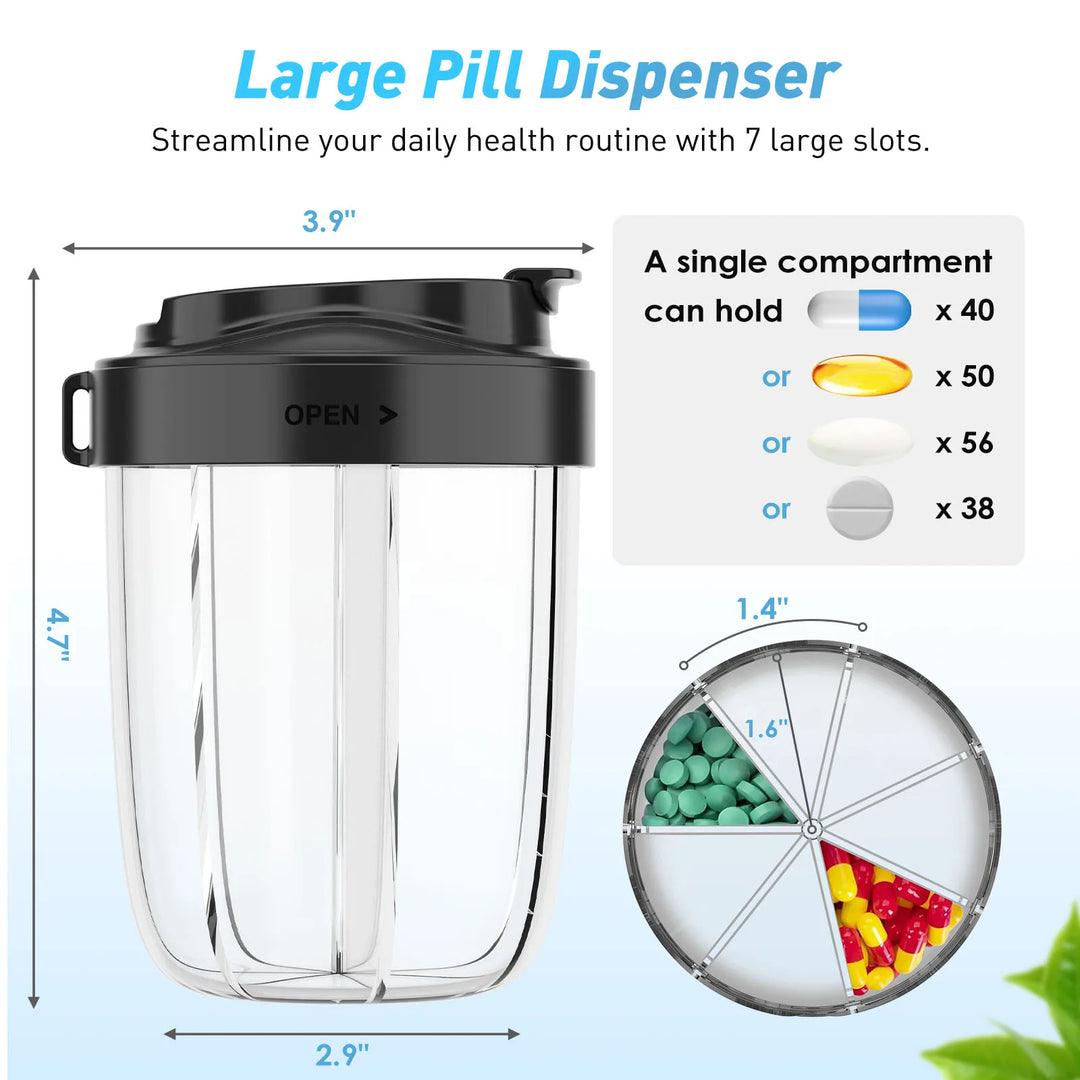 BowLift | Pilliora Travel Pill Box | BPA-free & Hygienic | Anti-Mix System | With Carrying Loop
