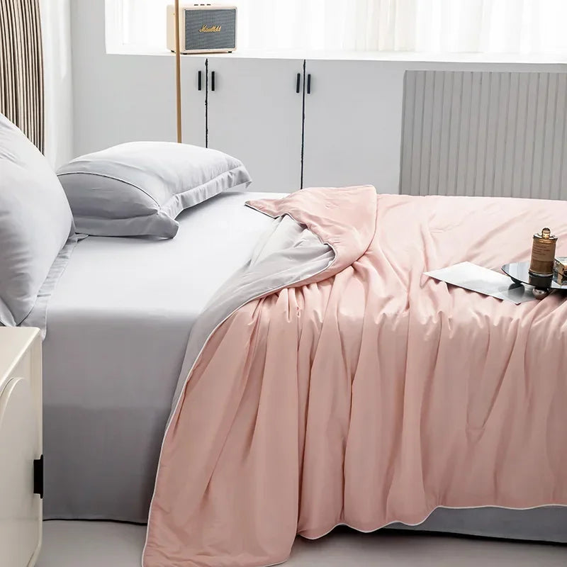 Air Condition Summer Comforter — Pure Color Ice Silk Cooling Blanket, Lightweight & Smooth Twin/King Size Quilt | Bowlift